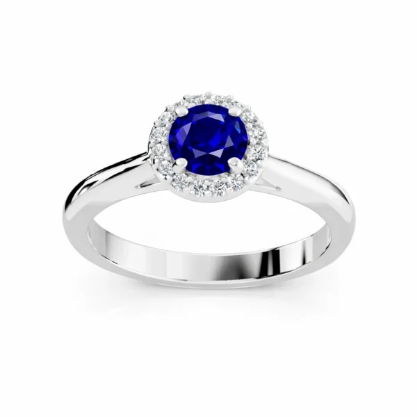 Помолвочное кольцо из белого золота с сапфиром и 18 бриллиантами